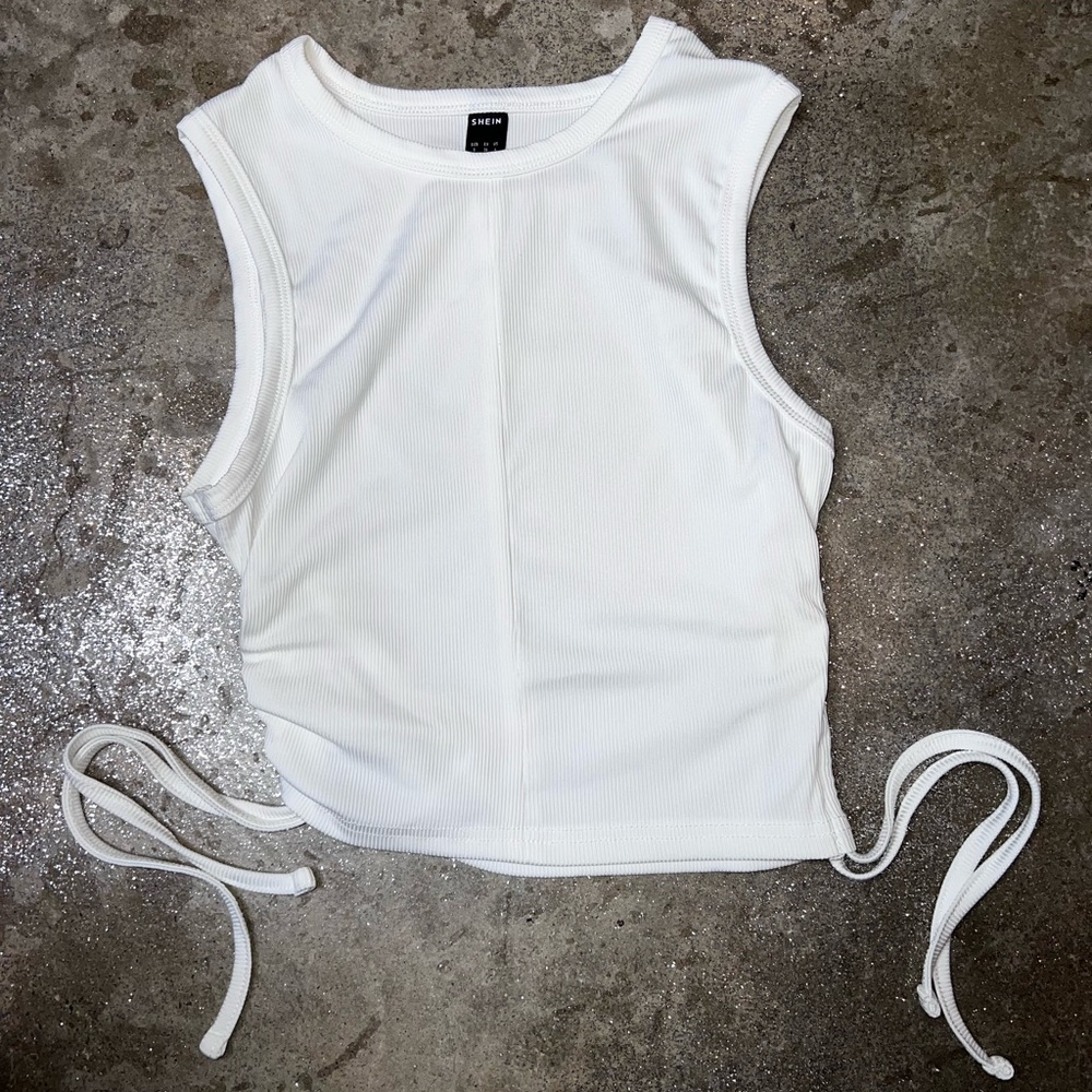 White Scrunched String Crop Top Shein